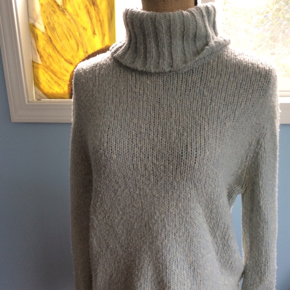 Blue and white turtleneck sweater